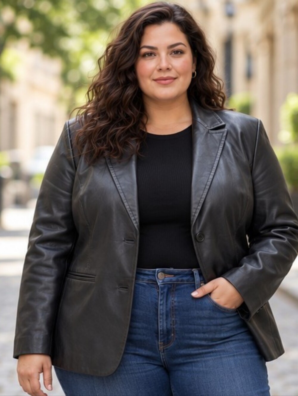 VNTG Covington Black Leather Tailored Blazer Jacket Women’s 24-26W